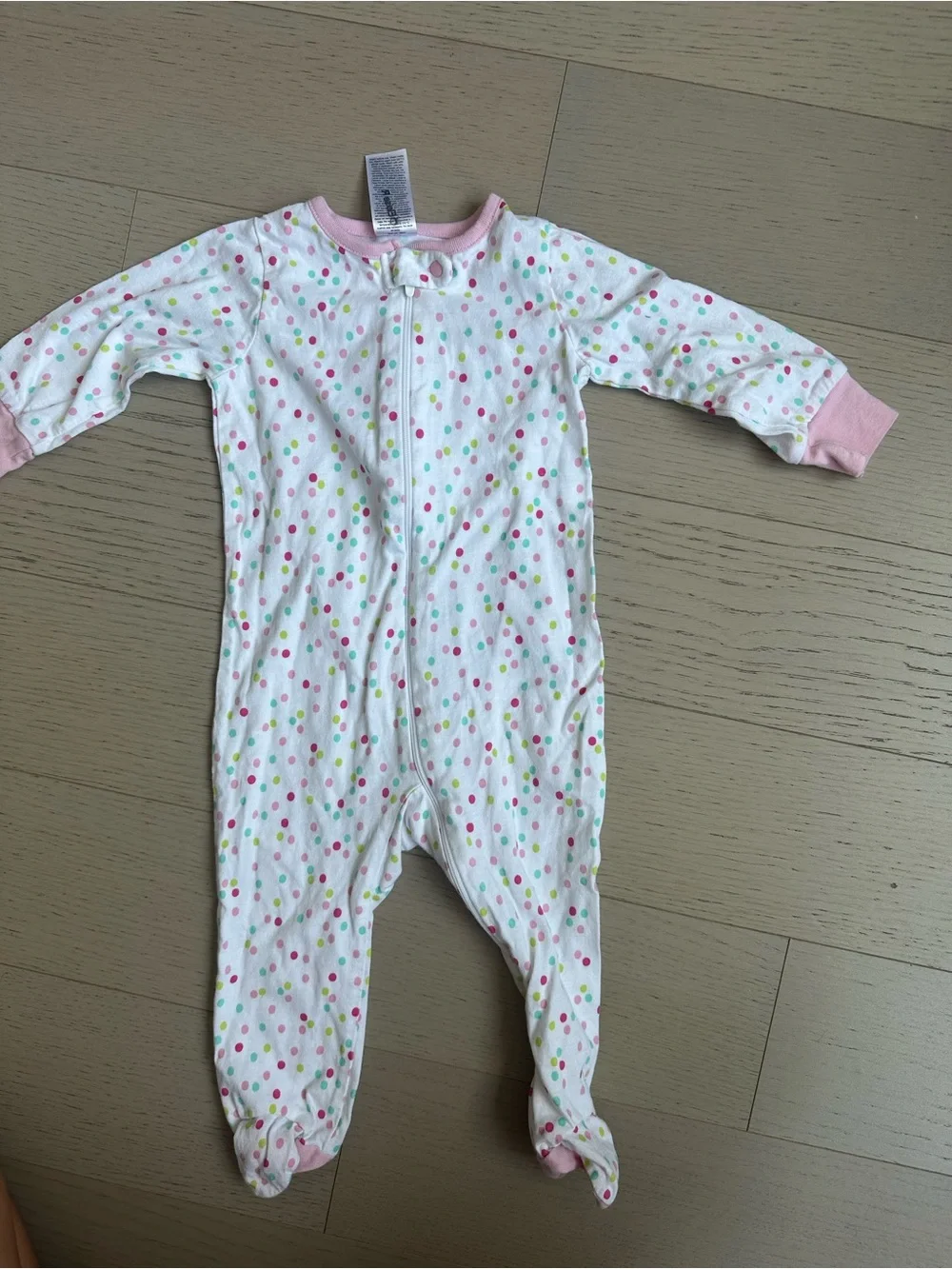 Pink Trim White Footed One-Piece with Multicolor Polka Dots